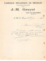 Facture.AM19797.SAint Pal Saint Romain.1920.JM Gouyet.Fabrique Mécanique De Meubles - 1900 – 1949