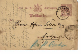 WURTENBERG  ENTIER POSTAL 5  PFENNIC TYPE N° 45 - Cartoline