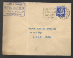 Vitry Le François 1937 (Daguin). Enveloppe Cachetée, Laines Ferron-Marchoix, Voyagée Vers Lyon - 1921-1960: Moderne