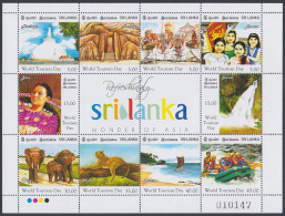 Sri Lanka 2011 MNH MS World Tourism Day, Leopard, Elephant, Waterfall, Rafting, Sail Boat, Buddhism, Miniature Sheet - Sri Lanka (Ceylon) (1948-...)