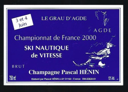 Etiquette Champagne  Brut Championnat De France 2000 Ski Nautique De Vitesse  Pascal Henin  AŸ Marne 51 Thème Sport - Champagner