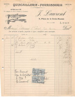 Facture.AM24139.Lyon.1920.J Laurent.Quincaillerie.Ferronnerie.Lampes.Fer à Souder - 1900 – 1949