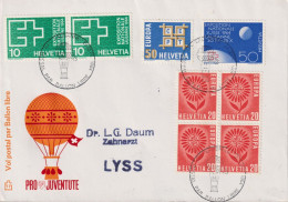 1964 Schweiz Brief ° Vol Postal Par Ballon Libre, Mehrfachfrankatur (Pro Juventute) - Fesselballons