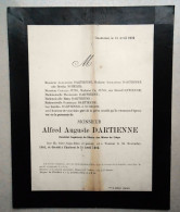 1902 Décès Alfred Dartienne, Candidat Ingénieur Ecole Des Mines De Liège. Né à Tournai, Dcd à Charleroi, Inhumé à Huy - Esquela