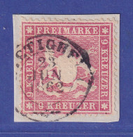 Württemberg 1861 Wappen 9 Kreuzer Mi.-Nr. 19ya O BIETIGHEIM Gpr. PFENNINGER - Usati