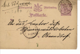 WURTENBERG  ENTIER POSTAL 5  PFENNIC TYPE N° 45 - Briefkaarten