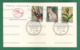 ITALY 2002 ITALIA - FLORA & FAUNA 3v FDC - Orchid, Lynx, Stag Beetle, Pictorial CXL - As Scan - Roofkatten