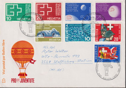1964 Schweiz Brief  Vol Postal Par Ballon Libre, Mehrfachfrankatur Zum:CH 402-409, Mi:CH 782-785+791-794 (Pro Juventute) - Mongolfiere