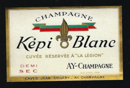 Etiquette Champagne Demi Sec Cuvée Réservée à La Légion Képi Blanc  Jean Collery Aÿ  Marne 51 - Champan