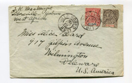 !!! GABON, LETTRE DE 1908 POUR LE DELAWARE AFFRANCH N°20 ET 21 (TARIF A 25C), CACHET D'ARRIVEE AU DOS - Covers & Documents