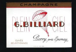 Etiquette Champagne Cuvée Selectionnée  Plein Ciel G Billard Pierry  Marne 51 " Parachutiste" - Champagne