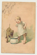 Carte Fantaisie Enfant Chien Et Pôt De Chambre - Gaufrée - Illustrateur AE - Other & Unclassified