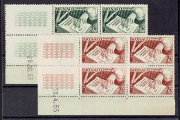 MONACO - N° 292/293 ** MNH TB - BLOCS DE 4 COINS DATES - Unused Stamps