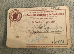 CARTE Des Anciens Combattants De Dunkerque 59 WW2 De Chaillou Pierre Né En 1870 à St Denis La Chavasse - 120 Mm X 78 Mm - Membership Cards