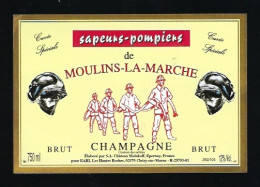 Etiquette Champagne Brut Cuvée Spéciale Sapeurs Pompiers De Moulins La Marche élaboré Par Chateau Malakoff Epernay Marne - Champan