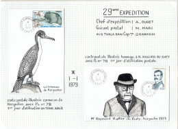 29e Expédition Terre Adélie - 2 CP TP N°76 - 78 - 1er Jour OB CàD Dumont D'Urville Teere Adélie - 1/1/79 - Storia Postale