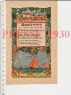 Gravure 1930 Mois De Septembre Treille Vigne Grappes Raisin Voilier Mer Coquillage Coquille Saint-Jacques - Sin Clasificación