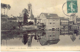 CPA - MORET SUR LOING - LA MINOTERIE PROVENCHER ET L'EGLISE (TRES RARE) CIRCULE EN 1909 - Moret Sur Loing