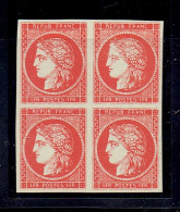 FAUX - Bloc De 4 TP N°7 Vermillion Vif NSG - FAKE / FORGED - Storia Postale