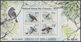 Sri Lanka Ceylon 2010 MNH MS Overprint, Birds, Bird, Pigeon, White-eye, Flycatcher, Coucal, Miniature Sheet - Sri Lanka (Ceylon) (1948-...)