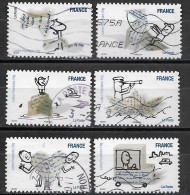 France 2010  Oblitéré  Autoadhésif  N° 474 - 475 - 476 - 478 - 479 - 480   -    Sourires Avec Personnages De Bloch - Used Stamps