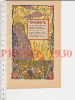 Gravure 1930 Mois D'octobre Coucher De Soleil Mer Corbeille Fruits Poire Fruit Pomme Raisin Feuilles Automne Prière - Sin Clasificación