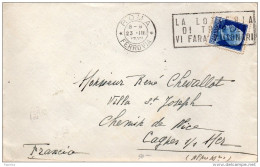 1937 LETTERA CON ANNULLO ROMA + TARGHETTA LA LOTTERIA DI TRIPOLI - Marcophilia