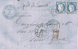 MTM155 - 1873 TRANSATLANTIC LETTER FRANCE TO USA Steamer ST. LAURENT THE FRENCH LINE - DIRECT MAIL - Marcophilie