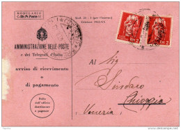 1946 RICEVUTA DI RITORNO  CON ANNULLO FIRENZE - Marcophilie