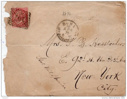 1876  LETTERA CON ANNULLO ROMA SUCCURSALE   +     NEW YORK IN ROSSO - Storia Postale