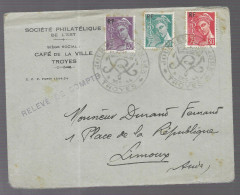 10 Troyes, Journée Du Timbre 1944. Cachets Sur Enveloppe à En Tête Société Philatélique De L'est - 1921-1960: Modern Period