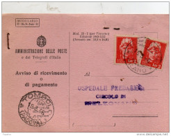 1946 RICEVUTA DI RITORNO CON ANNULLO MELEGNANO MILANO - 1946-60: Marcophilia