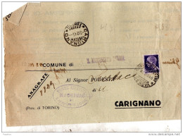 1945  LETTERA CON ANNULLO S. MARGHERITA LIGURE GENOVA + CARIGNANO - Marcofilie