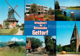 73672005 Gettorf Windmuehle Kirche Ortsmotiv Modernes Gebaeude Felsen Partie An  - Gettorf