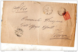 1889  LETTERA CON ANNULLO NUMERALE COLOGNA VENETA   VERONA + COMUNALE ZIMELLA - Marcofilía