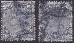 STRAITS SETTLEMENTS 1894 QV Wmk.Crown CA 5c Sc#51 - USED Heavy Cancel - Left Stamp Creased @N537 - Straits Settlements