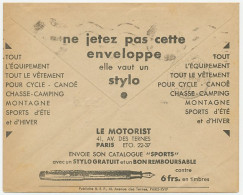 Postal Cheque Cover France 1937 Fountain Pen - Cycle - Canoe - Sports - Zonder Classificatie
