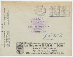 Postal Cheque Cover Belgium 1936 Car - Nash  - Coches