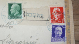 Enveloppe ITALIA, Censura, Recommande, Cogne Aosta 1943  ......... Boite1 ..... 240424-236 - Marcophilia