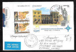 2001 Registered Las Palmas To USA With 1997 Philatelic Exhibition Sheet - Covers & Documents