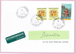 !! ANDORRA  ANDORRE Lettre Intérieure Au 1er Jour Nouveau Tarif ECOPLI LA MASSANA 1-7-2010 à 0,53€ Charlemagne + Ecu SU. - Altri & Non Classificati