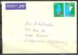 1998 Pair Of Christmas Stamps To Birzai, Lithuania - Storia Postale