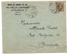 Brief Vom Hôtel Du Chemin Der Fer Ettelbruck Nach Bruxelles - 1940-1944 Duitse Bezetting