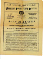 LA VIGNE NOUVELLE PAR HYBRIDES PRODUCTEURS DIRECTS  JEAN MALOD 1938-1939  Réf 180G - Informaciones Generales