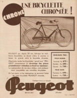 Biciclette PEUGEOT Chroméé - Pubblicità D'epoca - 1931 Old Advertising - Publicités