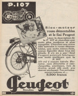 Motoveicolo PEUGEOT P. 107 - Pubblicità D'epoca - 1929 Old Advertising - Werbung