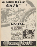 Motoveicolo PEUGEOT P. 107 S - Pubblicità D'epoca - 1929 Old Advertising - Publicités