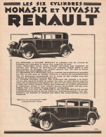 La 6 Cilindri RENAULT Monasix & Vivasix - Pubblicità D'epoca - 1928 Old Ad - Publicités