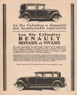 La 6 Cilindri RENAULT Monasix & Vivasix - Pubblicità D'epoca - 1928 Old Ad - Publicités