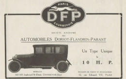 Automobiles DORIOT-FLANDRIN-PARANT - Pubblicità D'epoca - 1919 Old Advert - Publicités